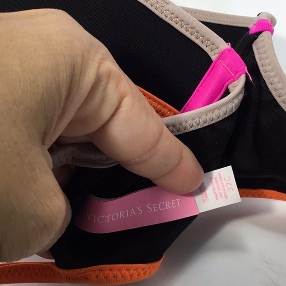 Victoria’s Secret Blk Strapless Colorblock Neon Pink Orange Bikini Top Size 32 C - Picture 4 of 7